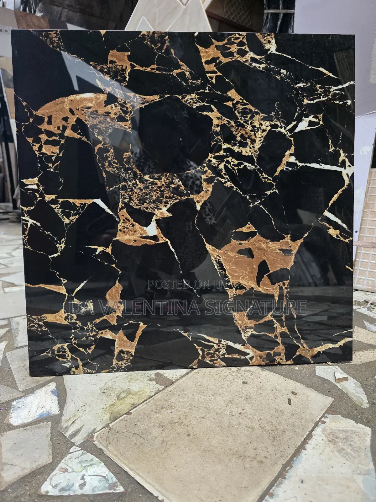60x60 Super Polish Black and Gold Design Tiles
