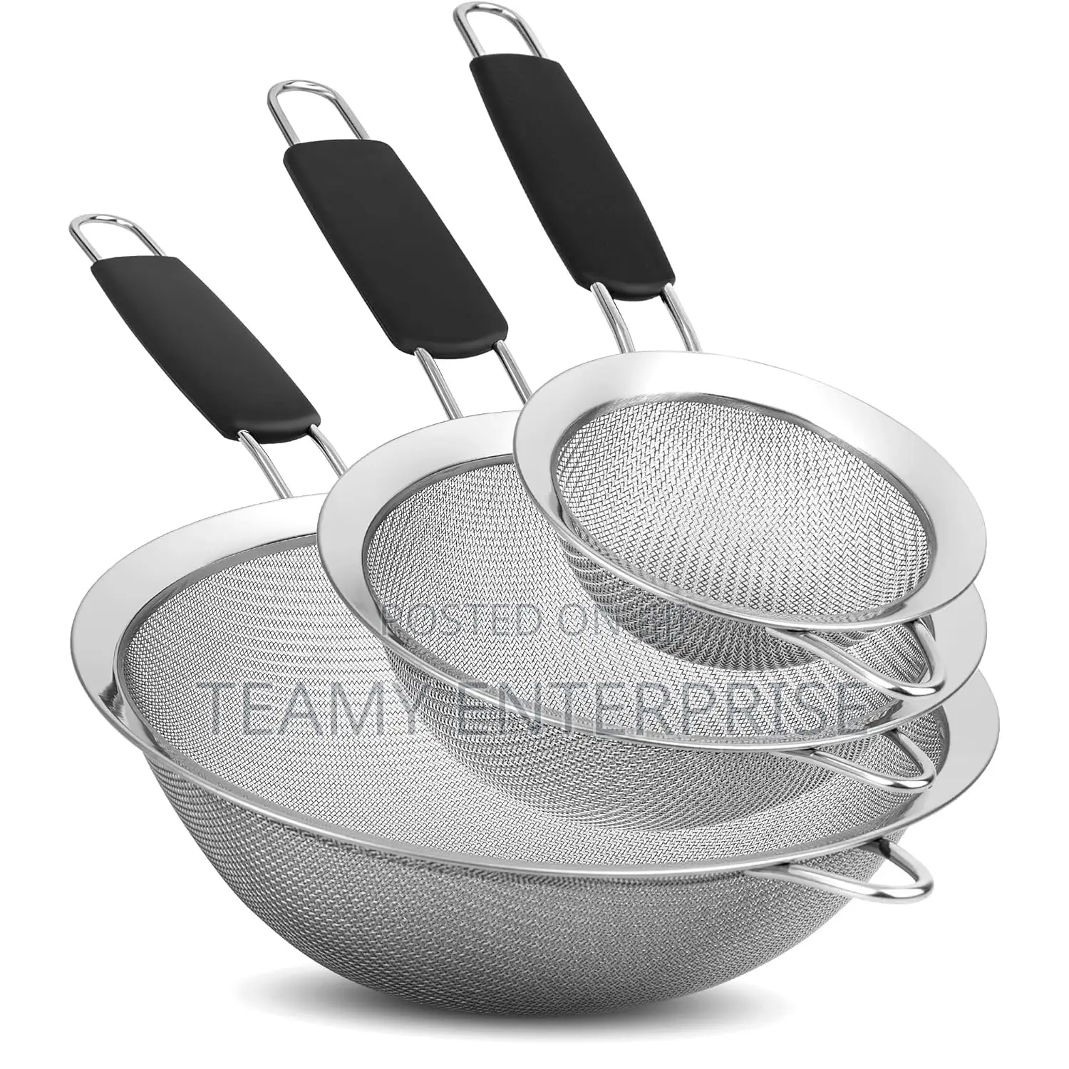 3 Stainless Steel Fine Mesh Strainers Filters With Insulated Handles