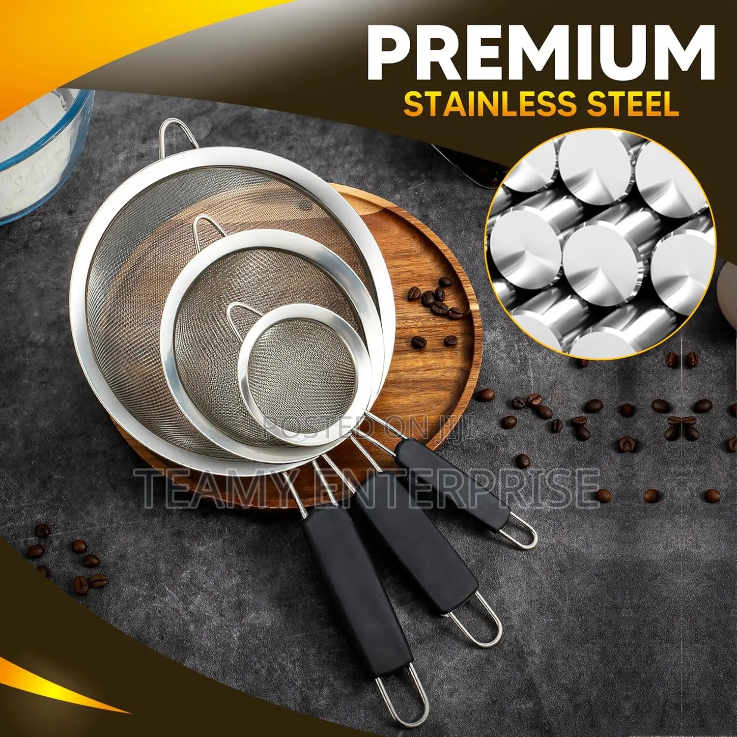 3 Stainless Steel Fine Mesh Strainers Filters With Insulated Handles
