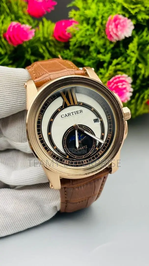 Brown Leather Cartier Quartz Wristwatch