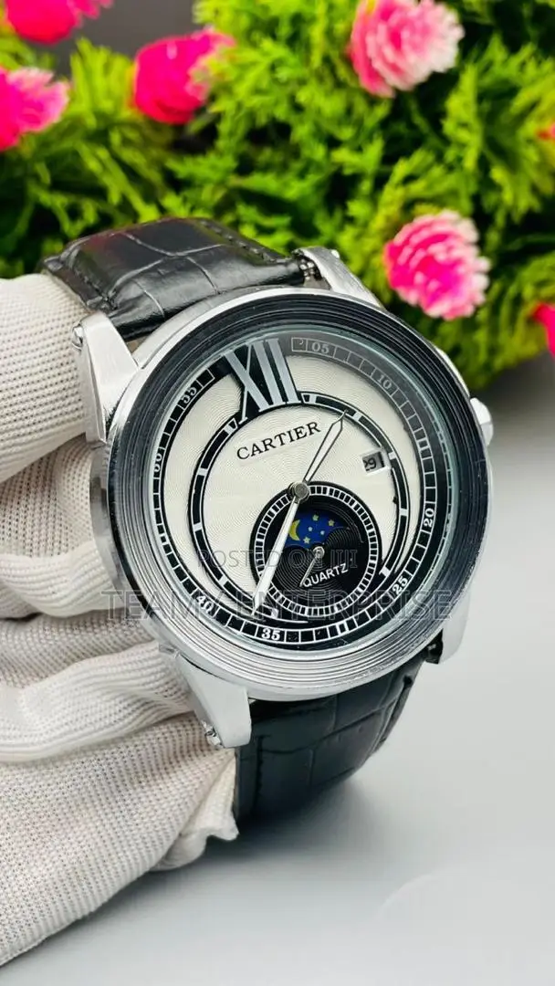 Cartier Quartz Wristwatch - Black Leather