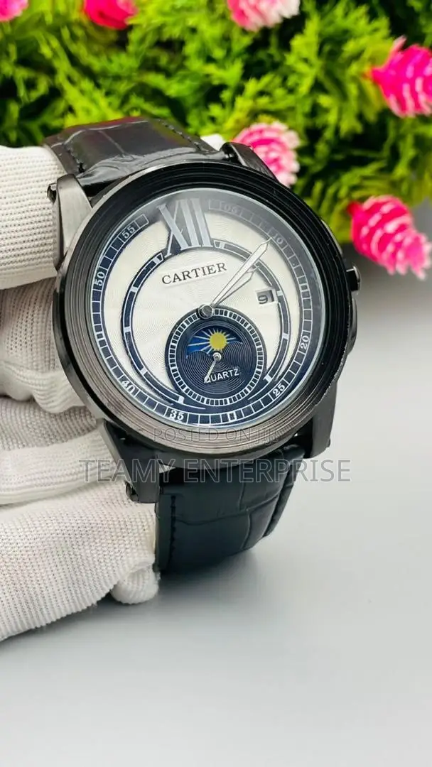 Cartier Quartz Wristwatch - Black Leather