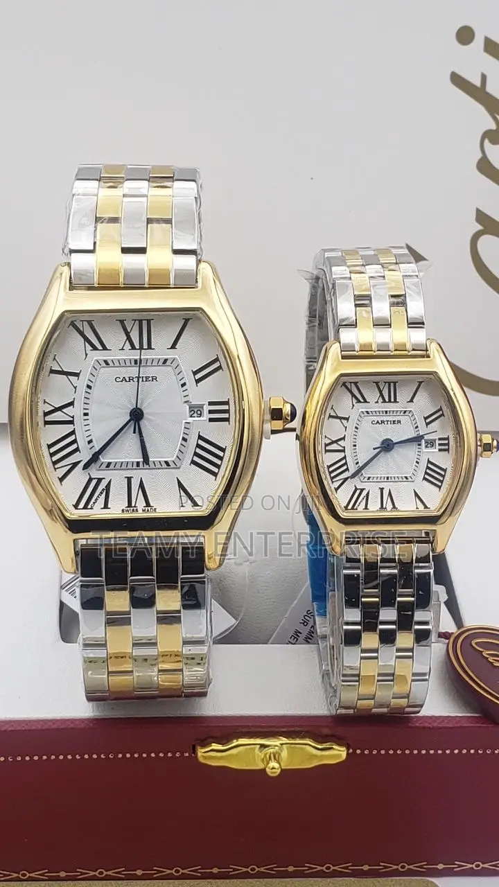 Gold and Silver Chain Cartier Wristwatch for Couples - Him and Her