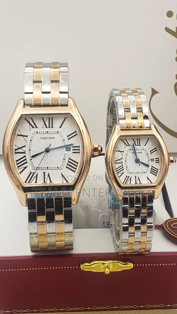 Gold and Silver Chain Cartier Wristwatch for Couples - Him and Her