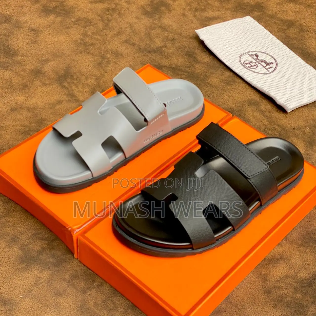 Hemre Double Belt Calfskin Slipers 40-46