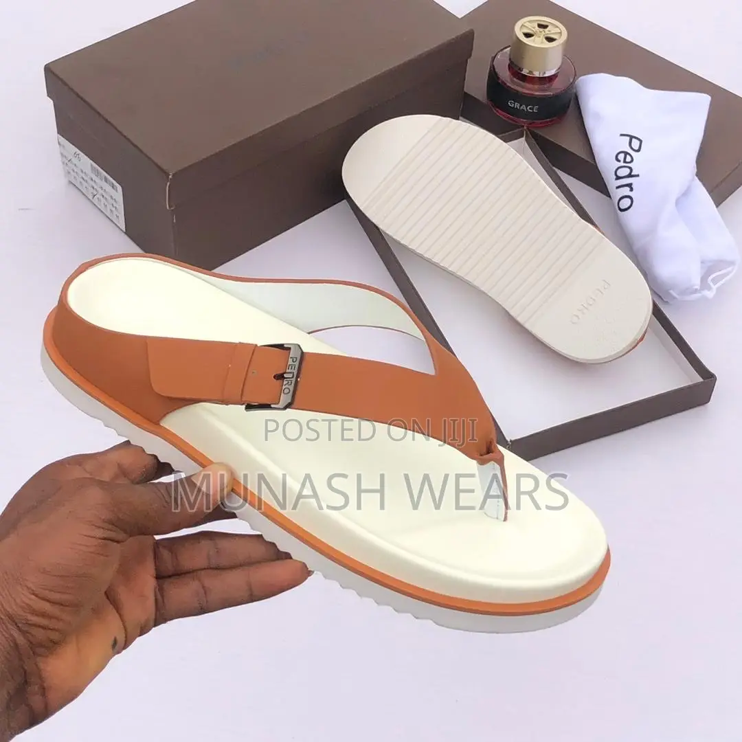 Pedro Leather Slipers 40-46 Brown and White