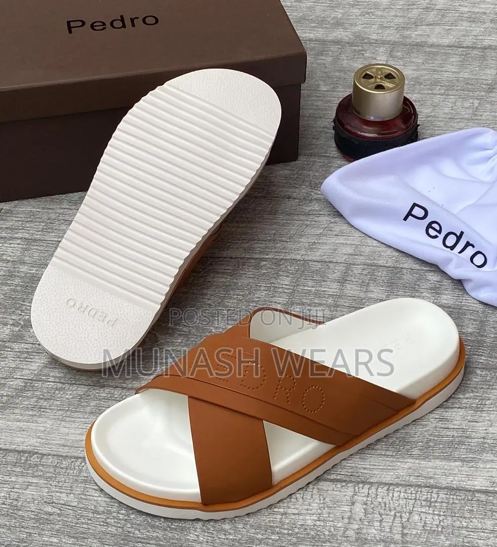 Pedro Leather Slipers 40-46 Brown and White