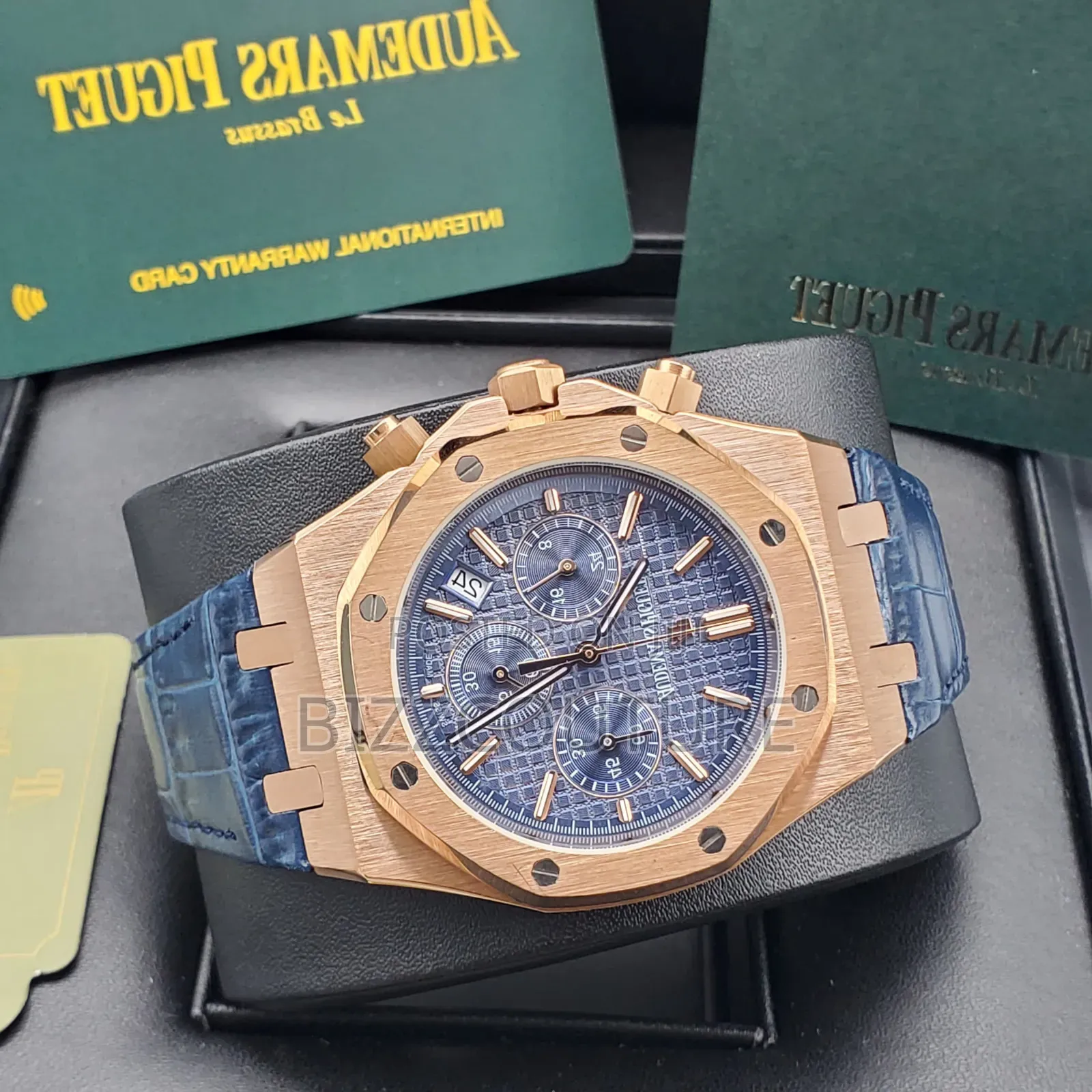 Original Audemars Piguet Blue Dial, Chronograph Genuine Leather Watch