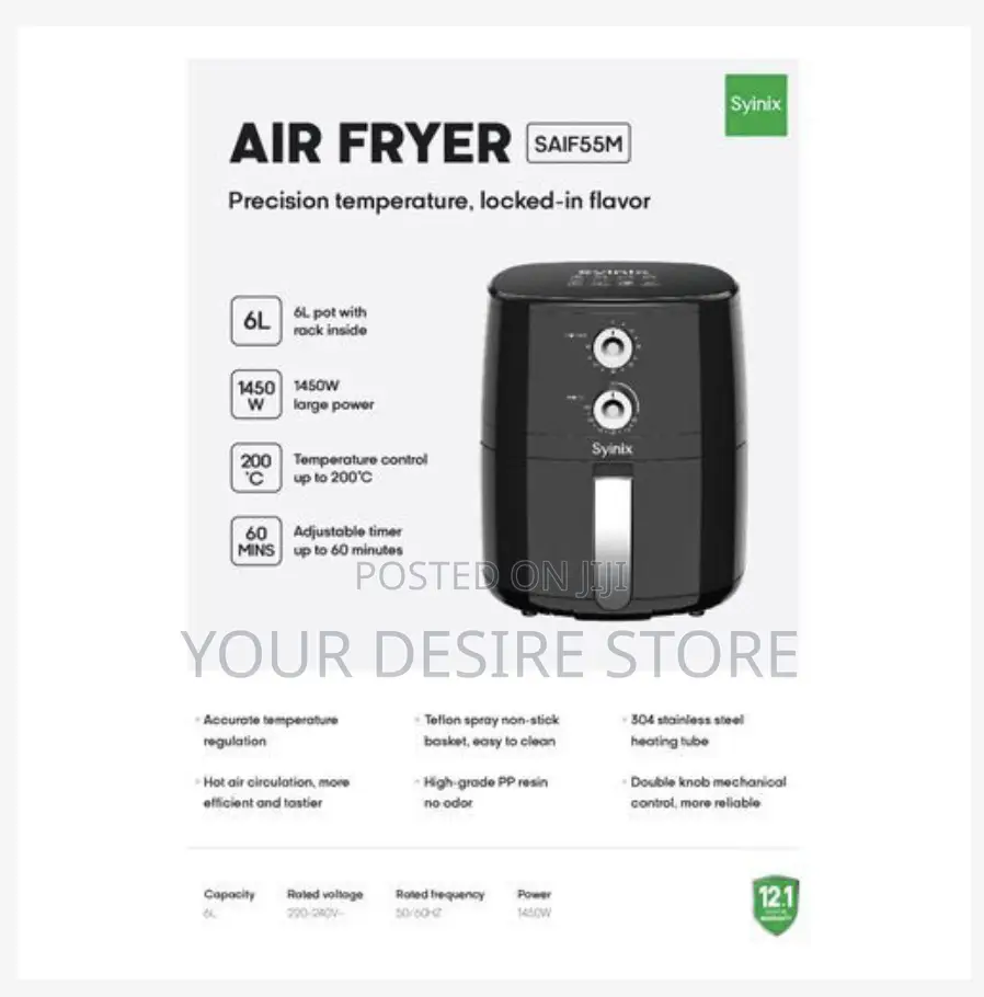 Syinix 6l Temperature Control 3d-Heating Air Fryer Saif55m