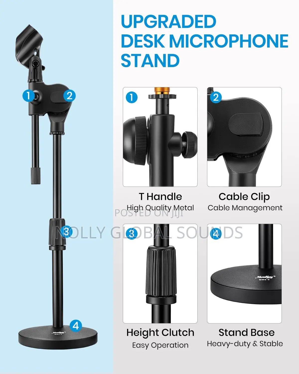 Adjustable Tabletop Round Bass Boom Microphone Desk Stand