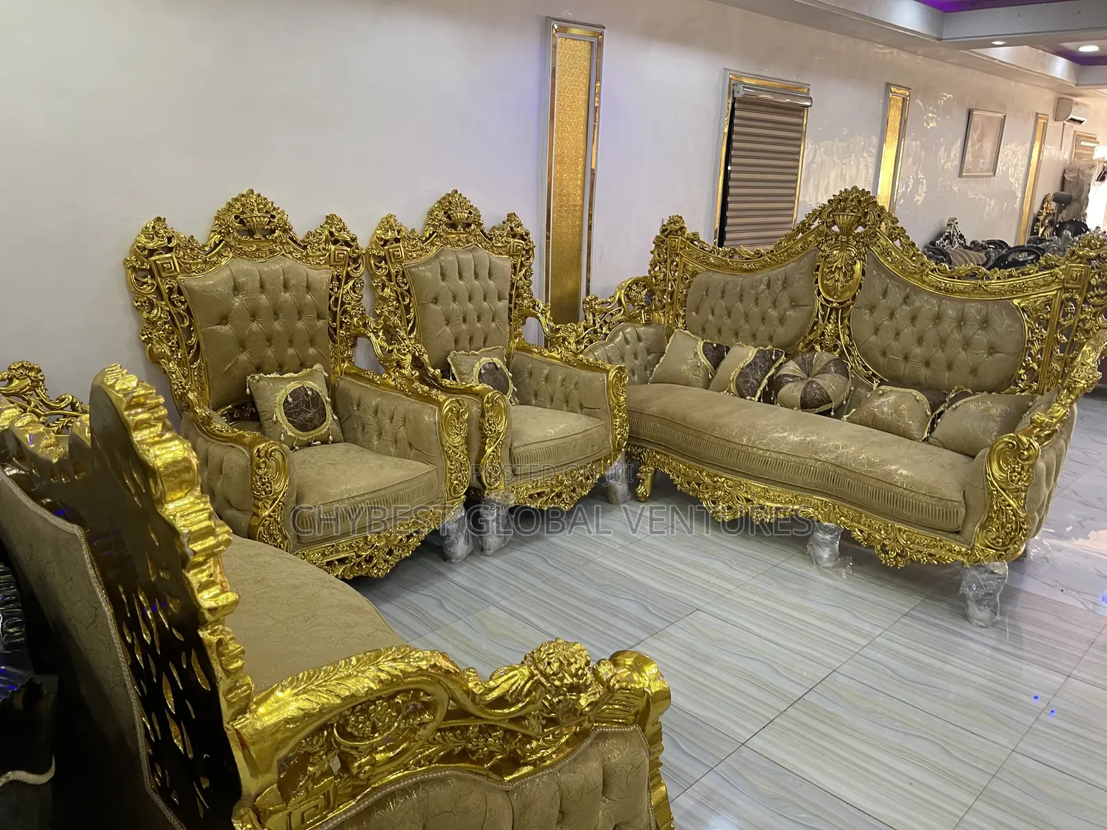 Egyptian Sofa Set Comes With Center Table and 2 Side Stools