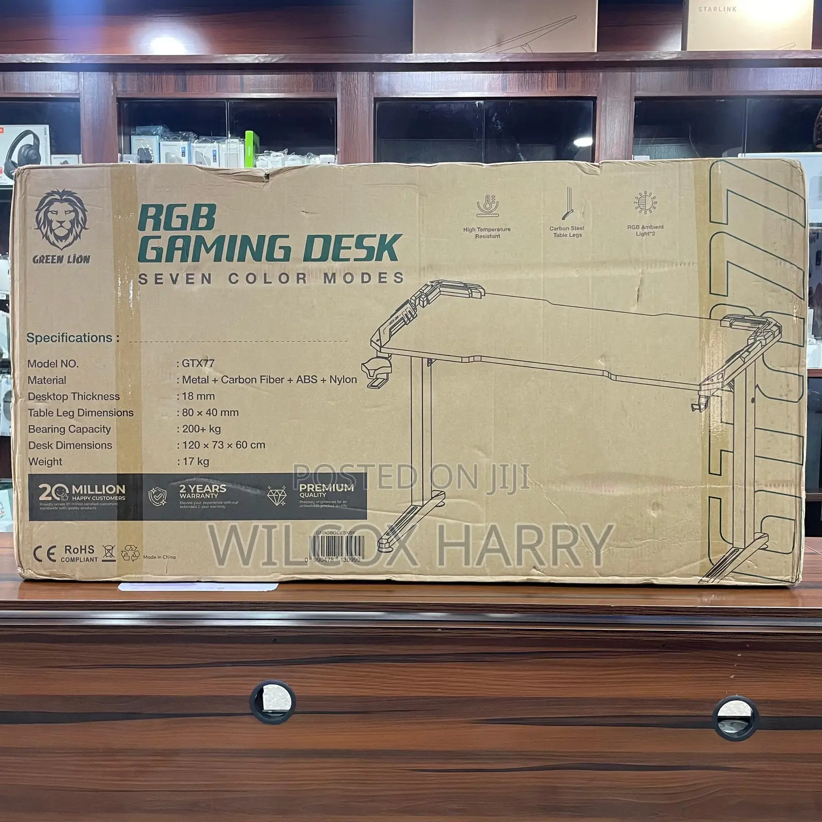 Adjustable Arm Gaming Table Office Desk With RGB Light Greenlion Gtx77