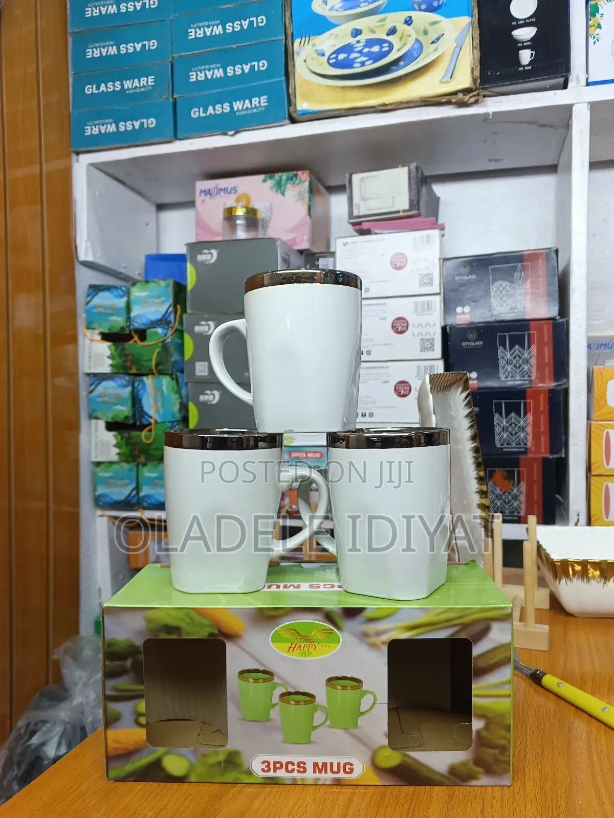 3pcs Colored Gold Tip Mugs