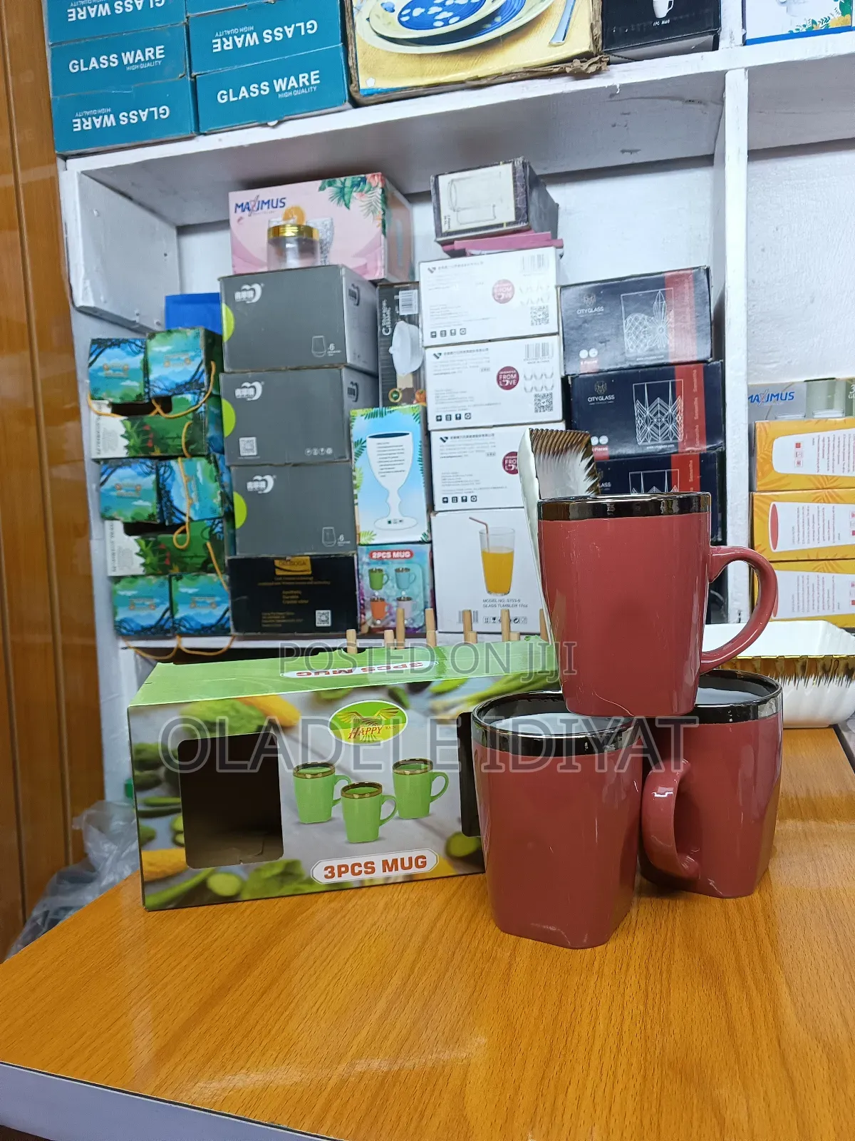 3pcs Colored Gold Tip Mugs