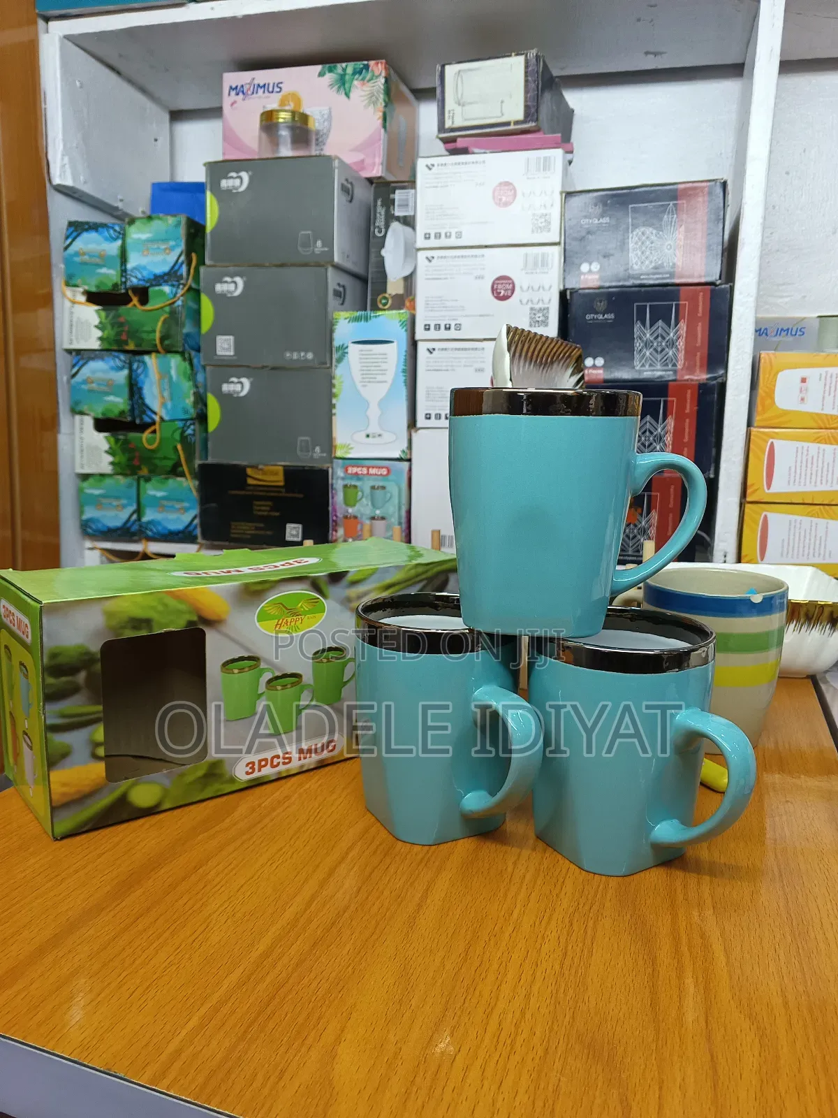 3pcs Colored Gold Tip Mugs