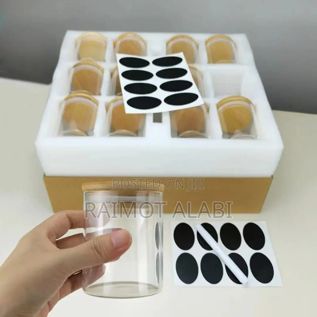 Glass Storage Jar With Stickers,Bamboo Lid