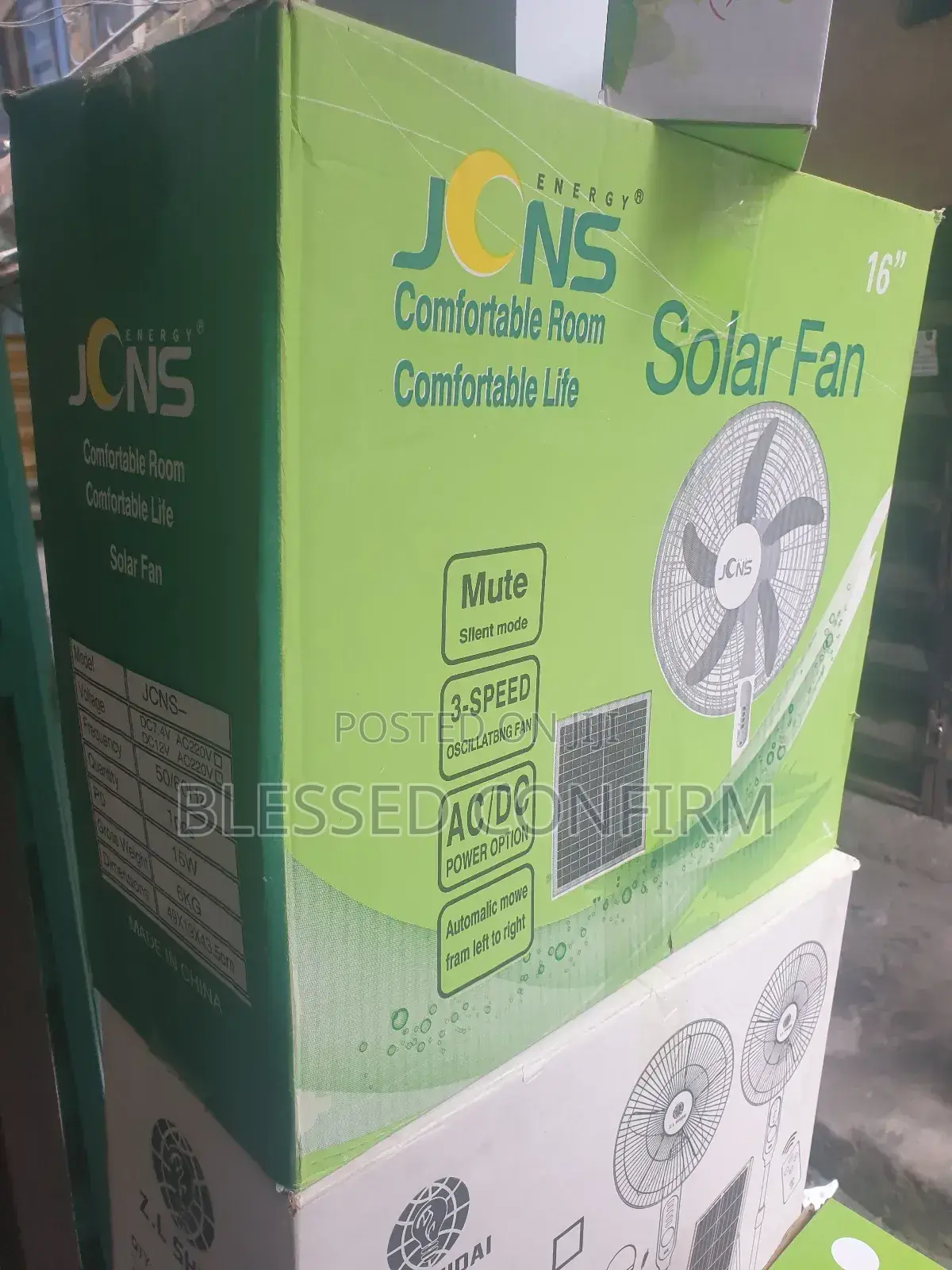 16" Inches JCNS Solar Rechargeable Standing Fan With Panel Bulb