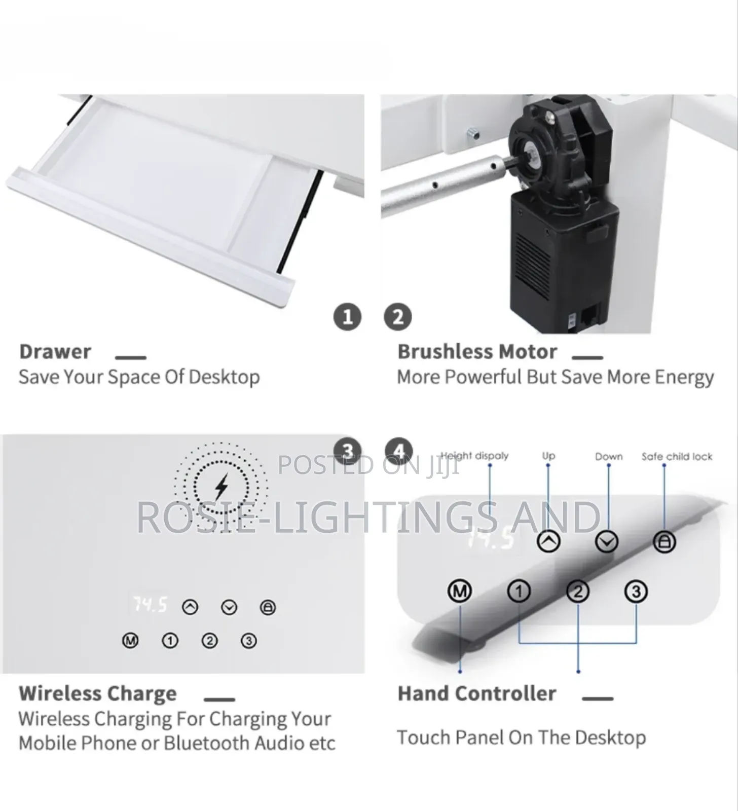 Glass Top Electric Adjustable Table With Charging Pad Usb Port