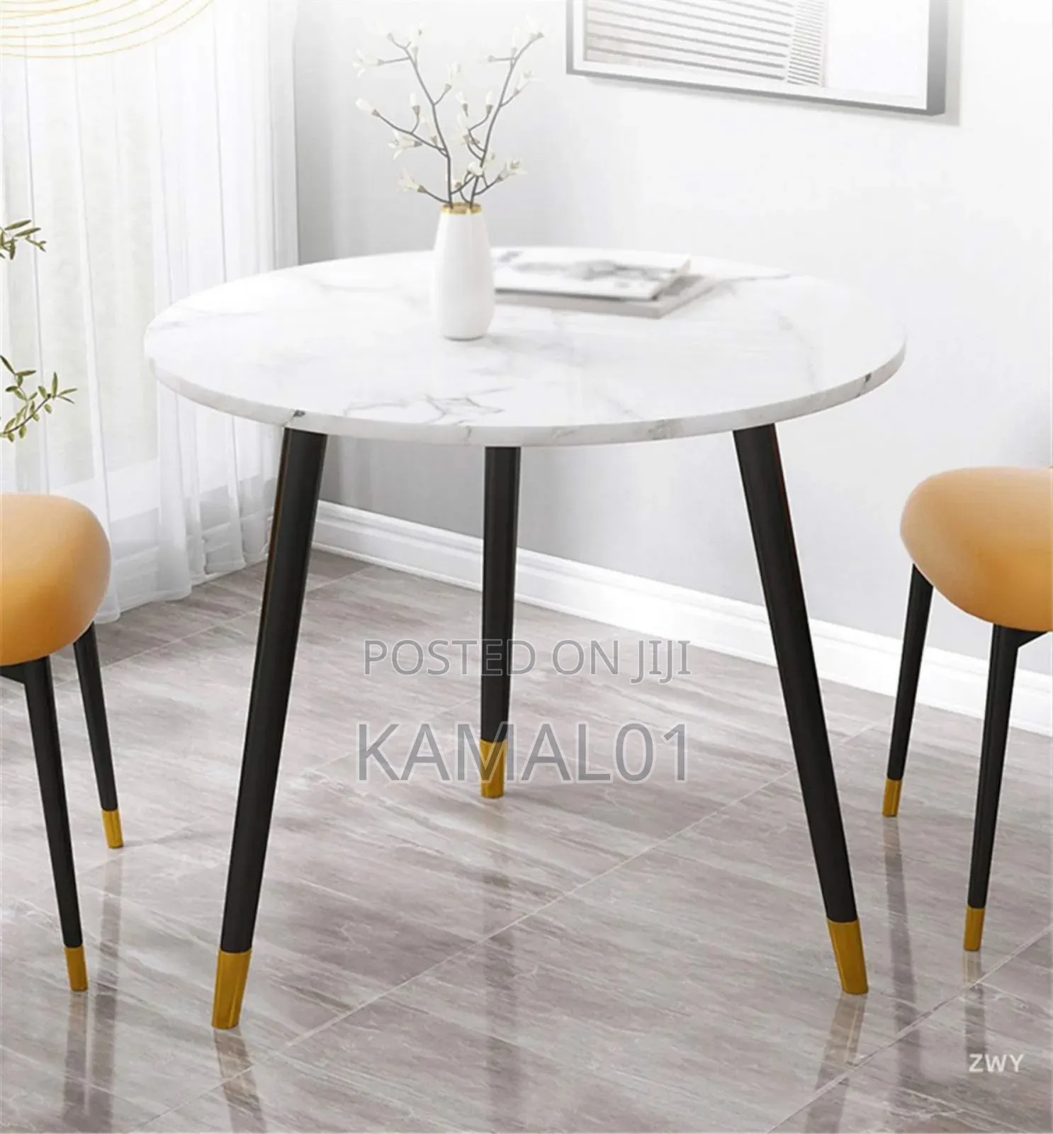 Round Coffee Tables, 3-Legs Marbles Effect Wooden End