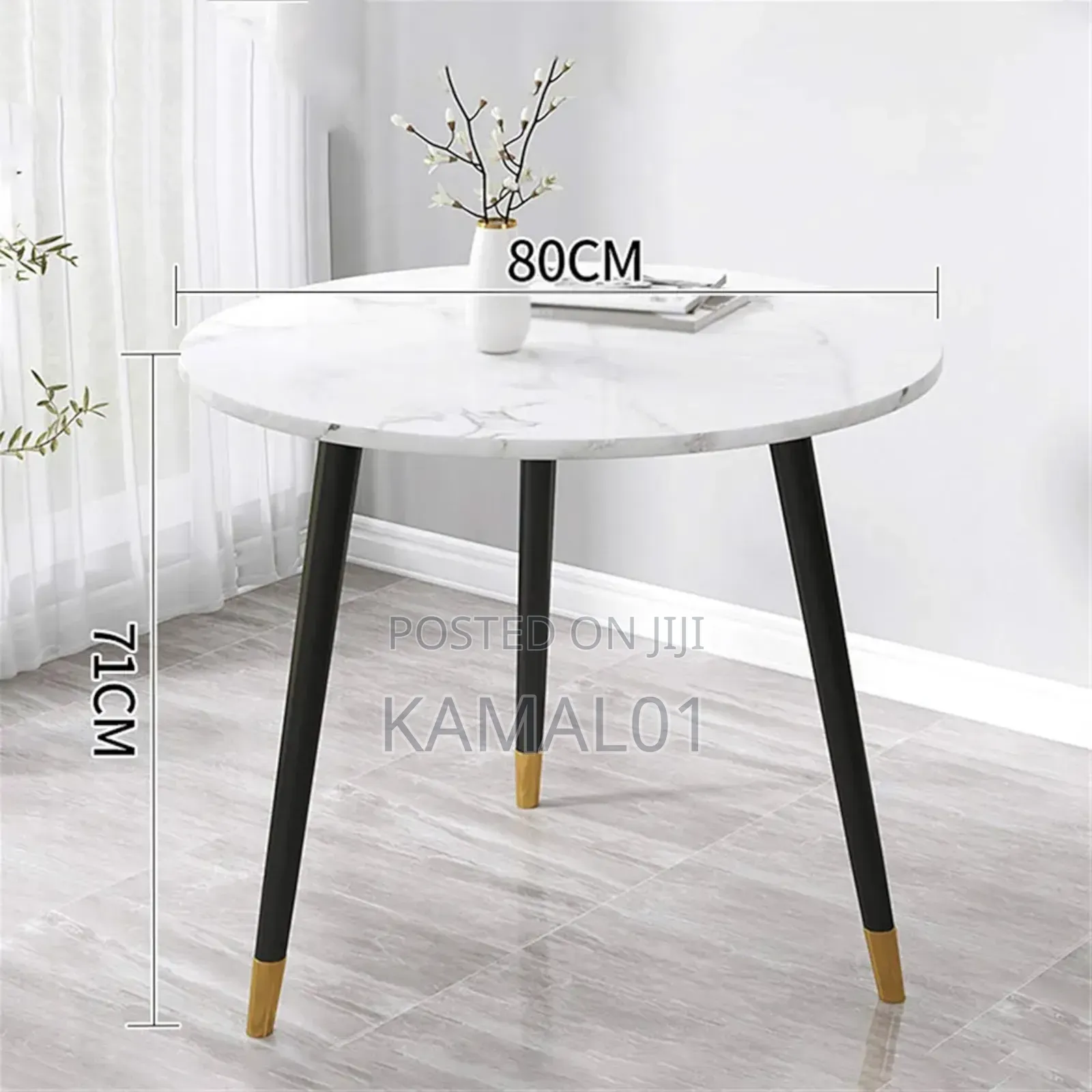 Round Coffee Tables, 3-Legs Marbles Effect Wooden End