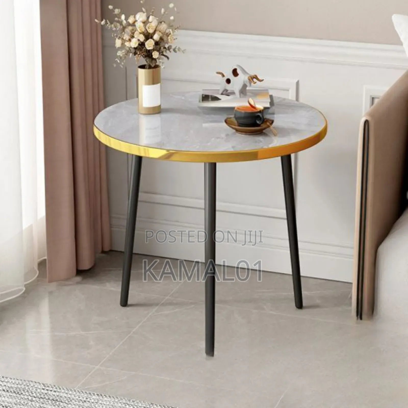 Round Coffee Tables, 3-Legs Marbles Effect Wooden End