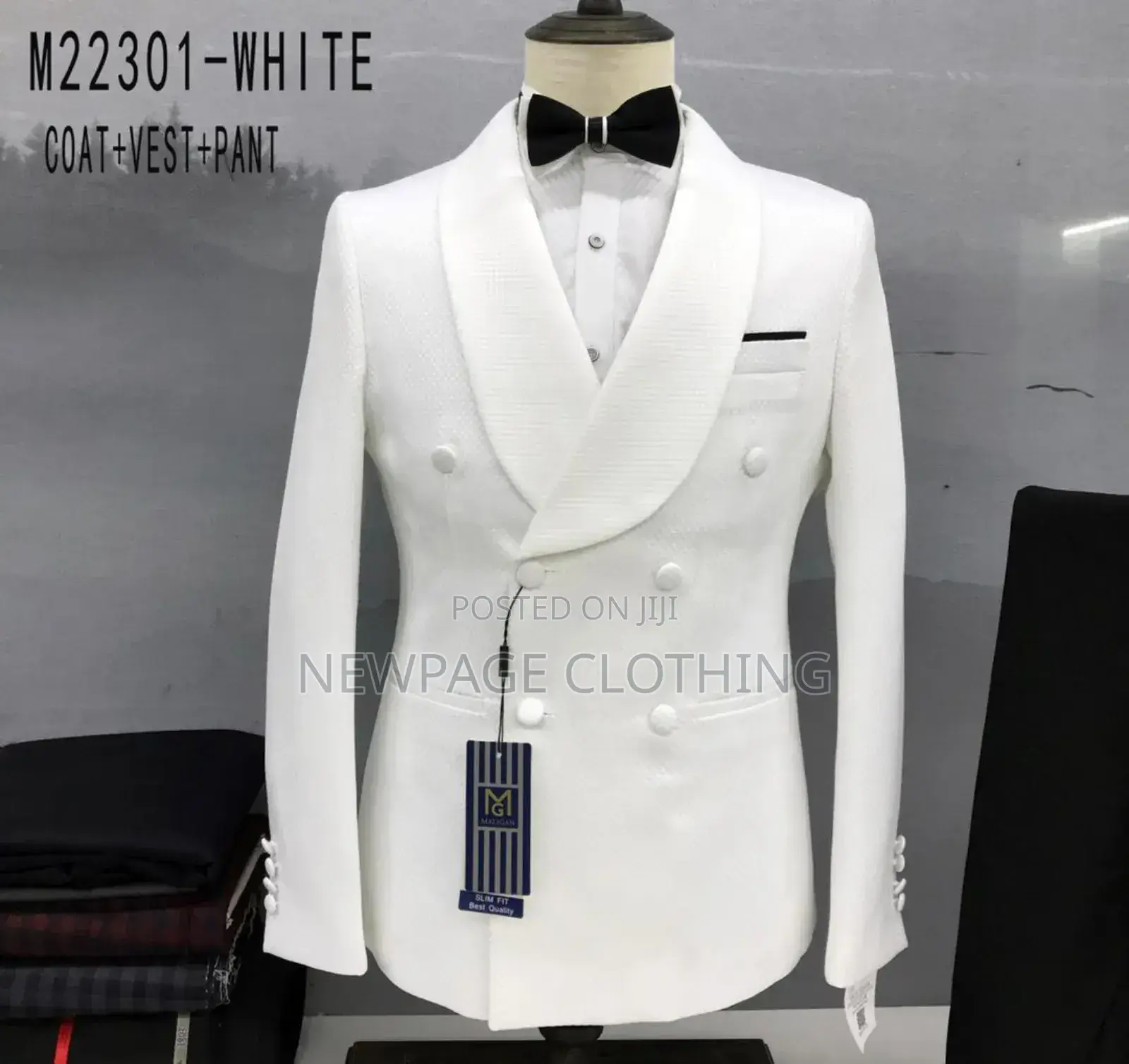 Malighan White Double Breasted Turkish Slim Fit Tuxedo