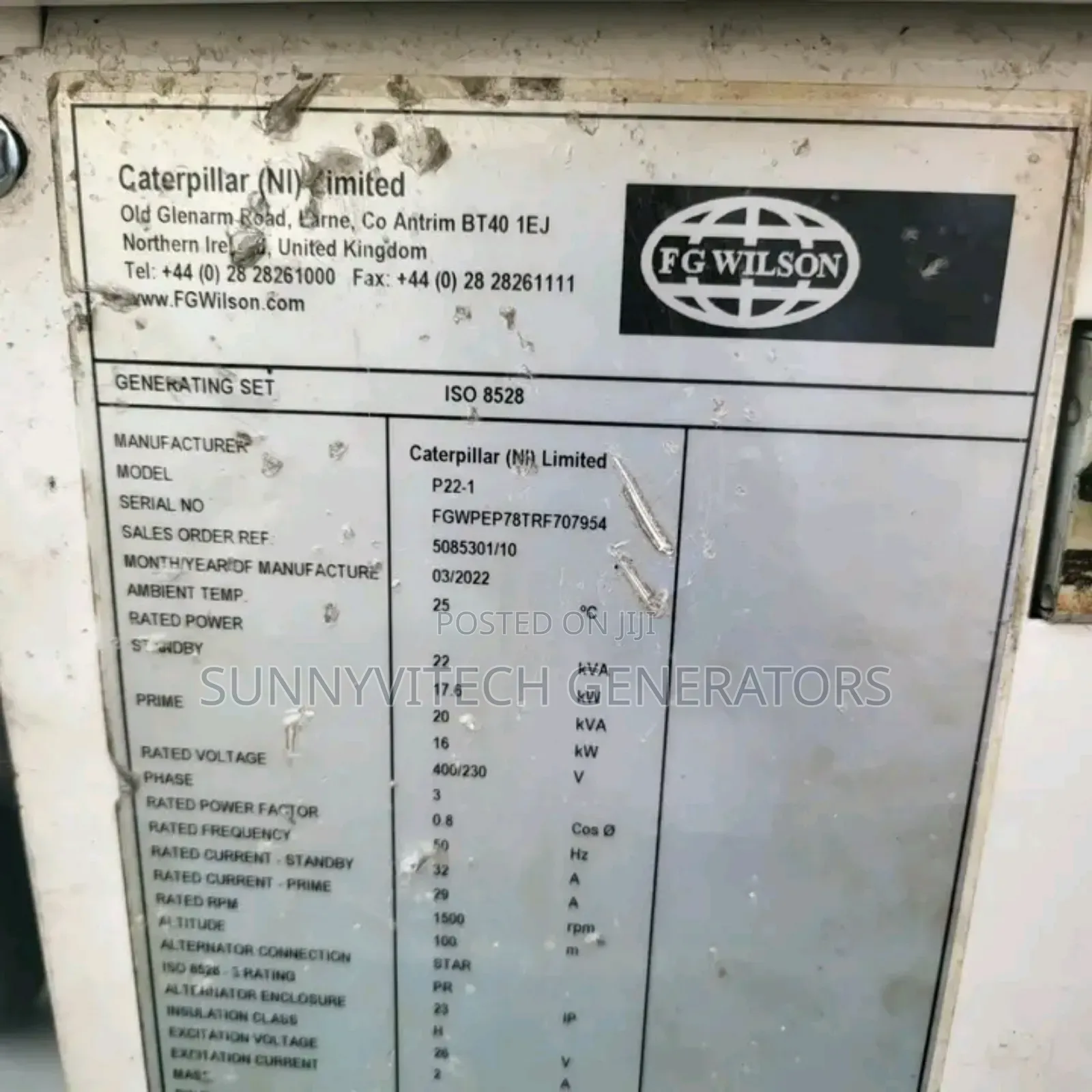20kva Perkins Generator Fg Wilson Super Silence Almost New