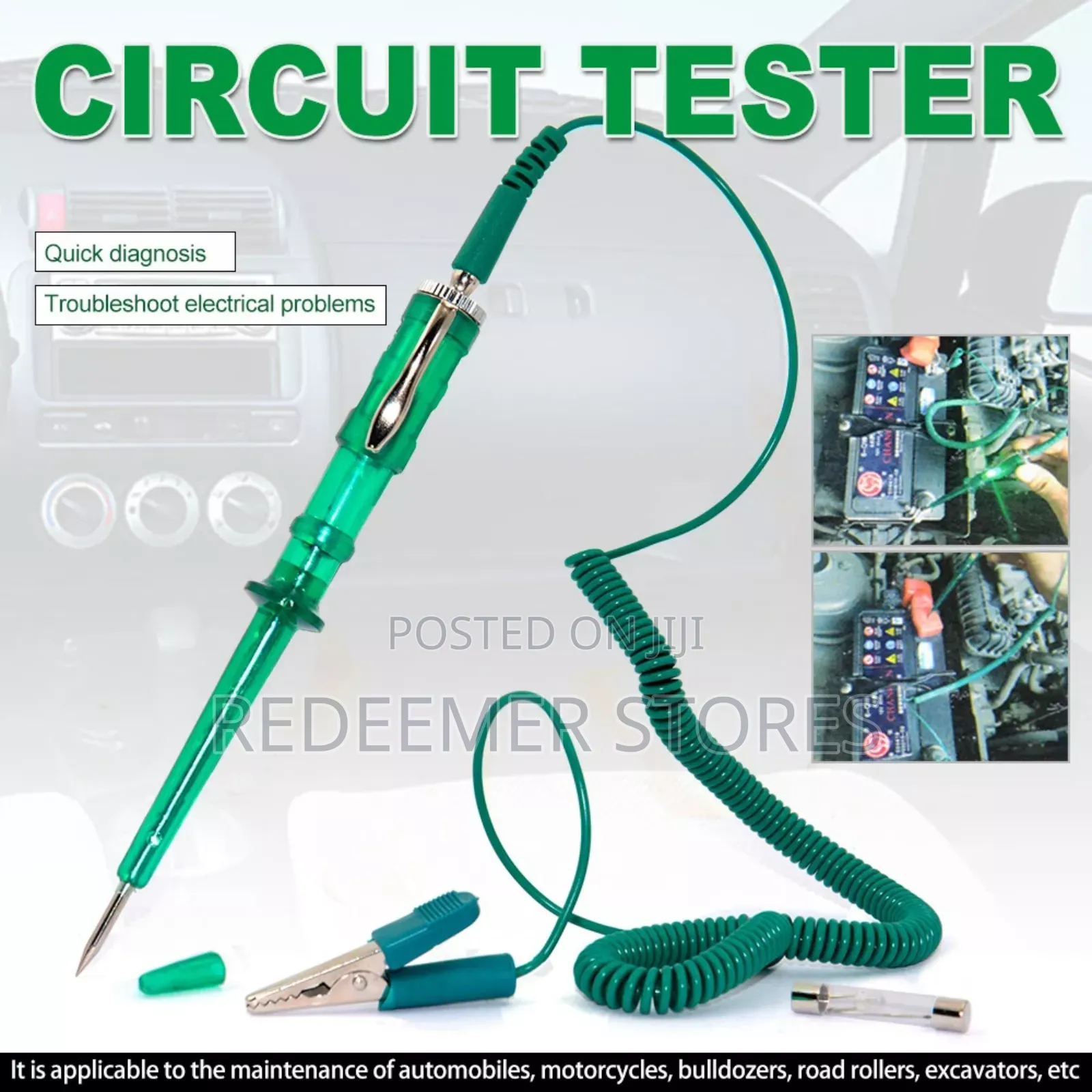 Electric Circuit Test Pen With Coil Cable Test Light Bulb(Green)