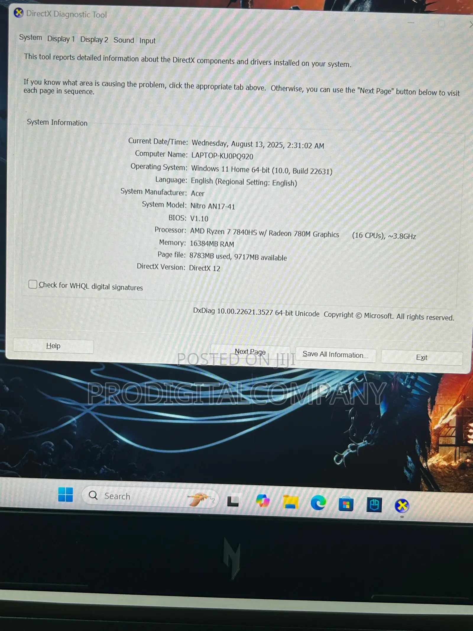 Laptop Acer Nitro 5 16GB AMD Ryzen 7 SSD 1T
