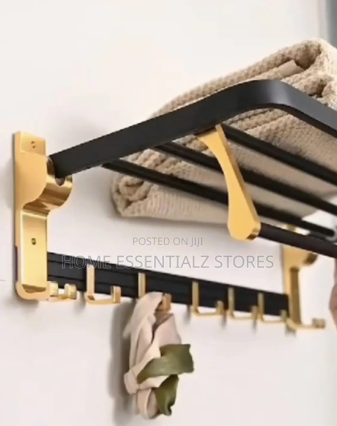 Bathroom Towel Hanger - Foldable Towel Rack With Shelf and Hooks