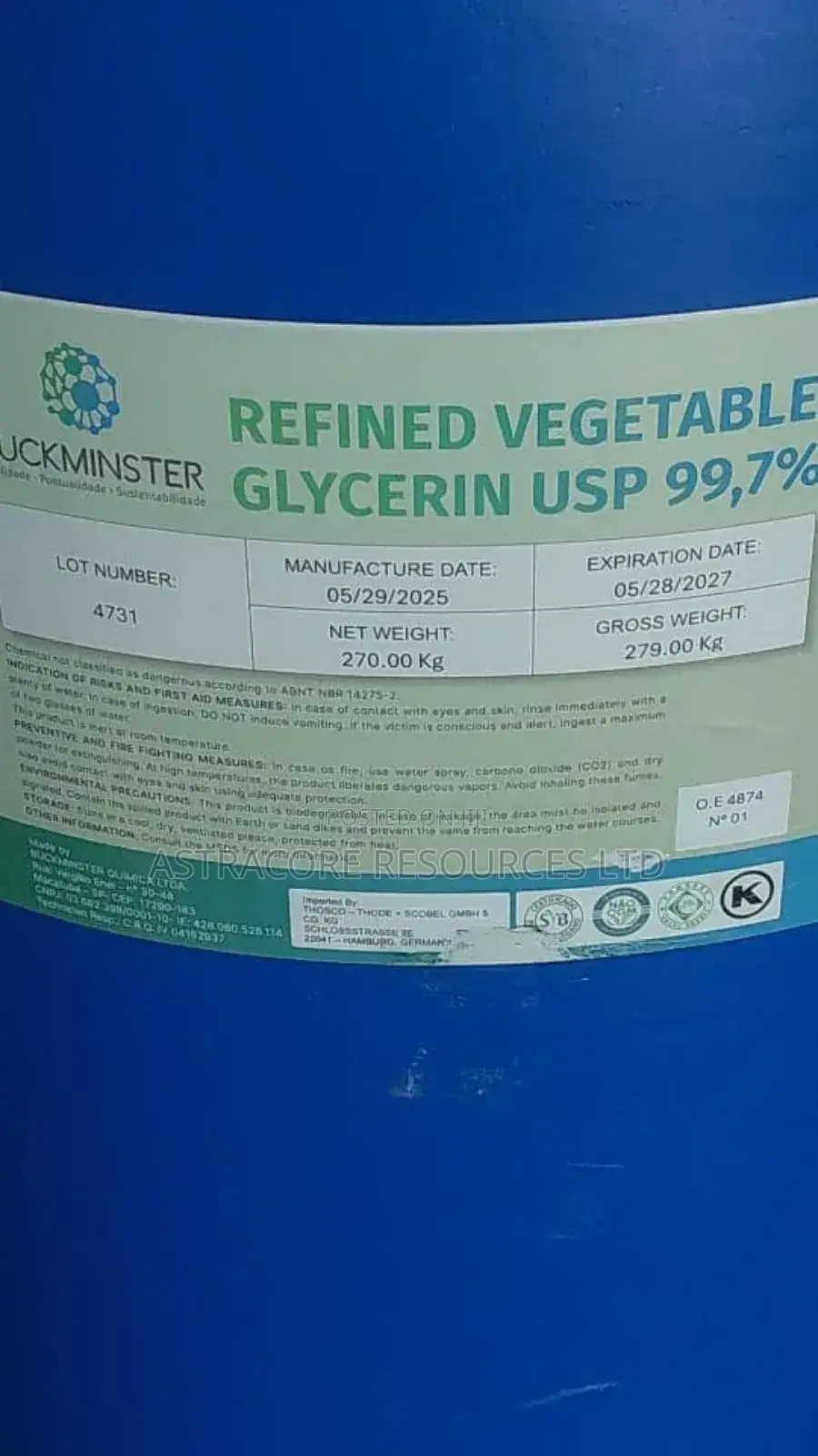 Pure Glycerine–Food, Cosmetic Industrial Grade Local Export Supply