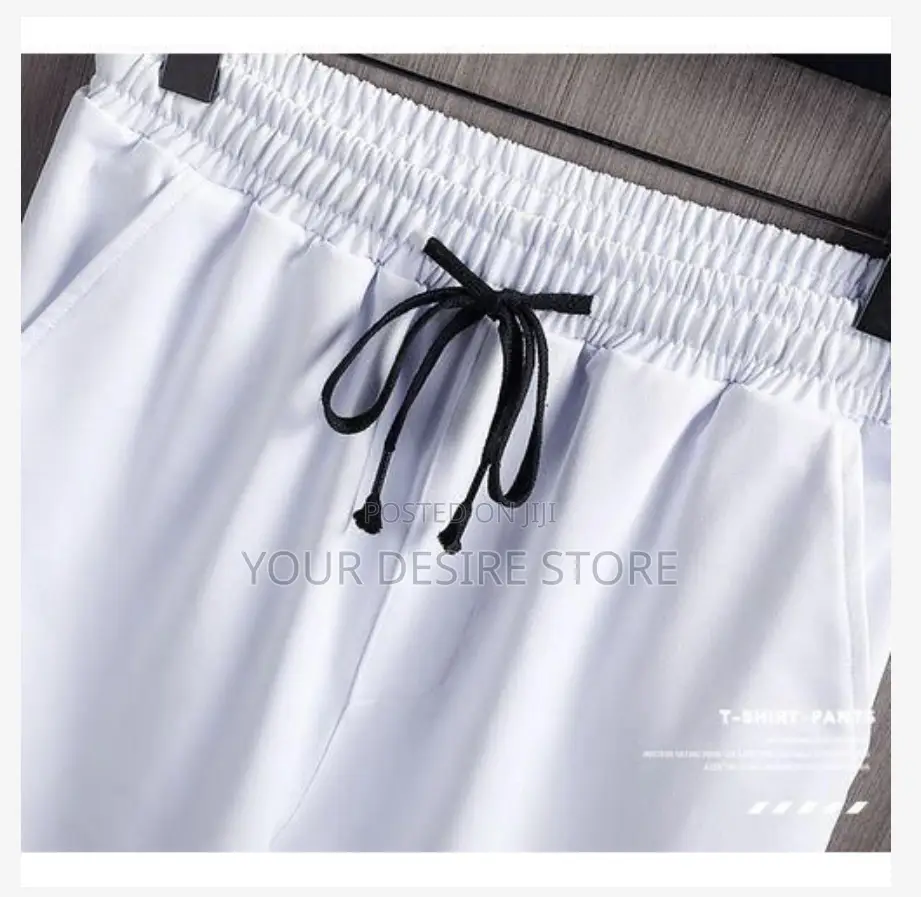 Touphy T-Shirts +Shorts 100% Cotton Men's Short Sleeve Set-White