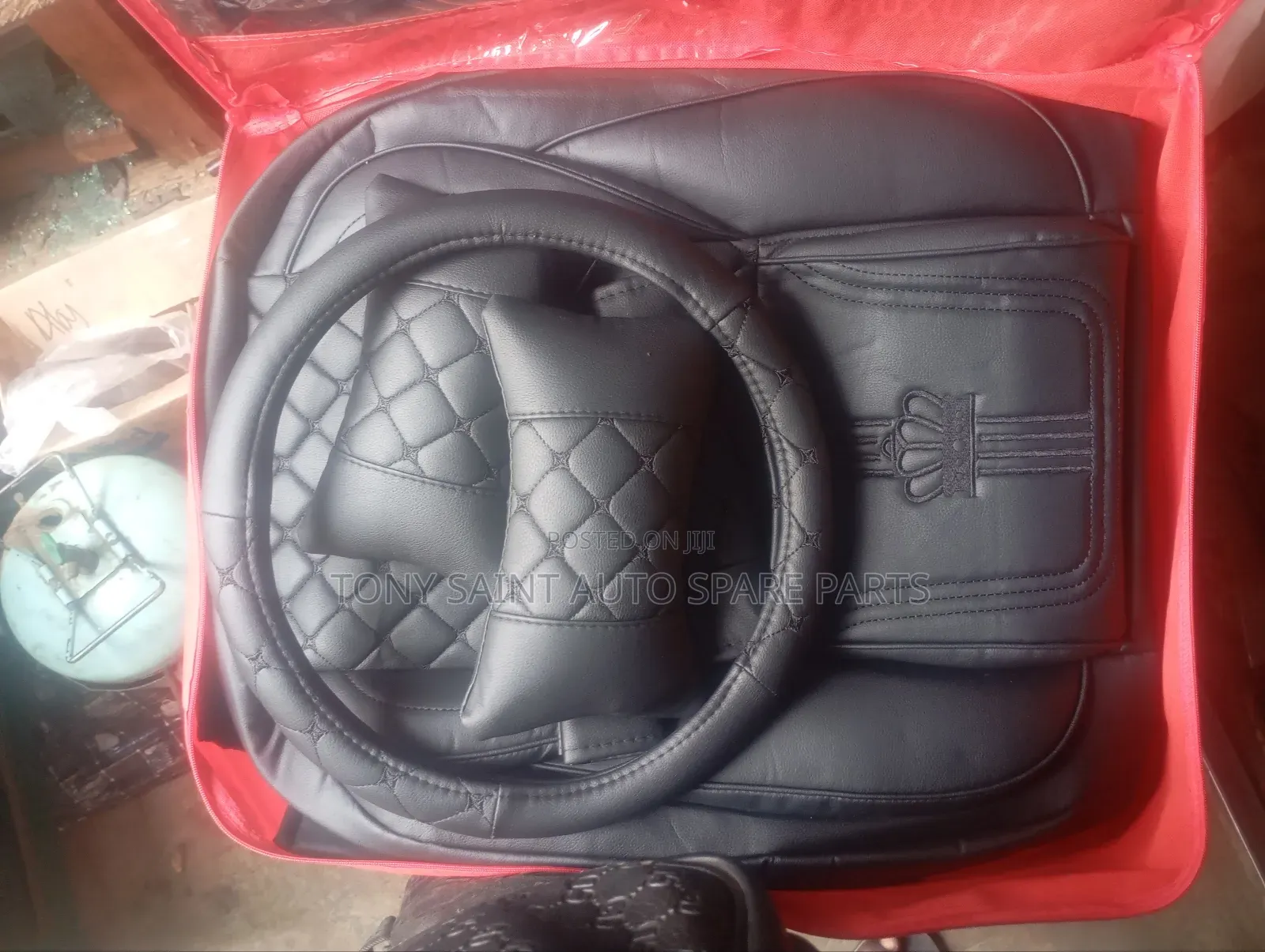 Universal Car Leather Seat Covers Pure Black Leather