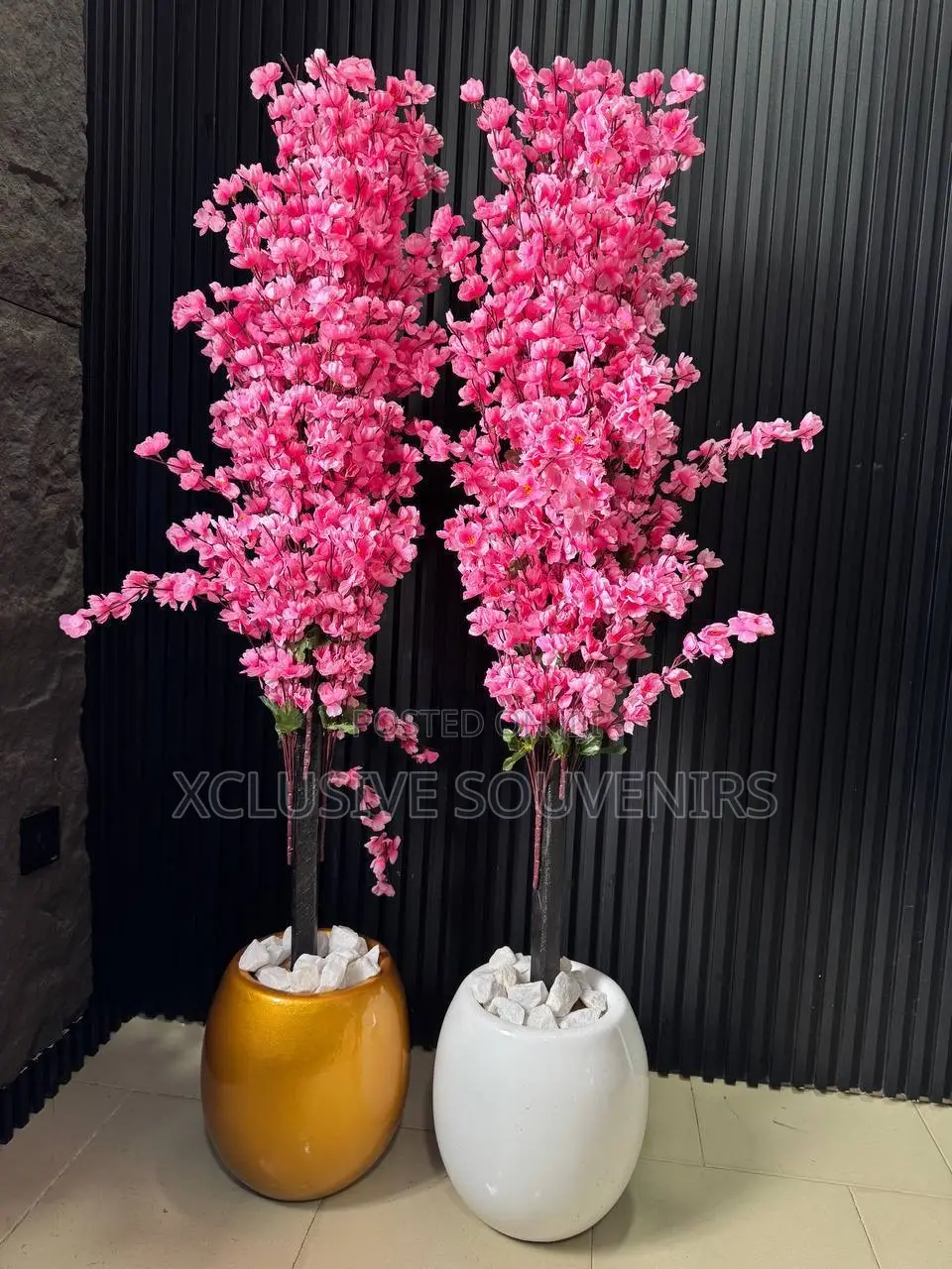 Oval Fiber Pot With Cherry Blossoms