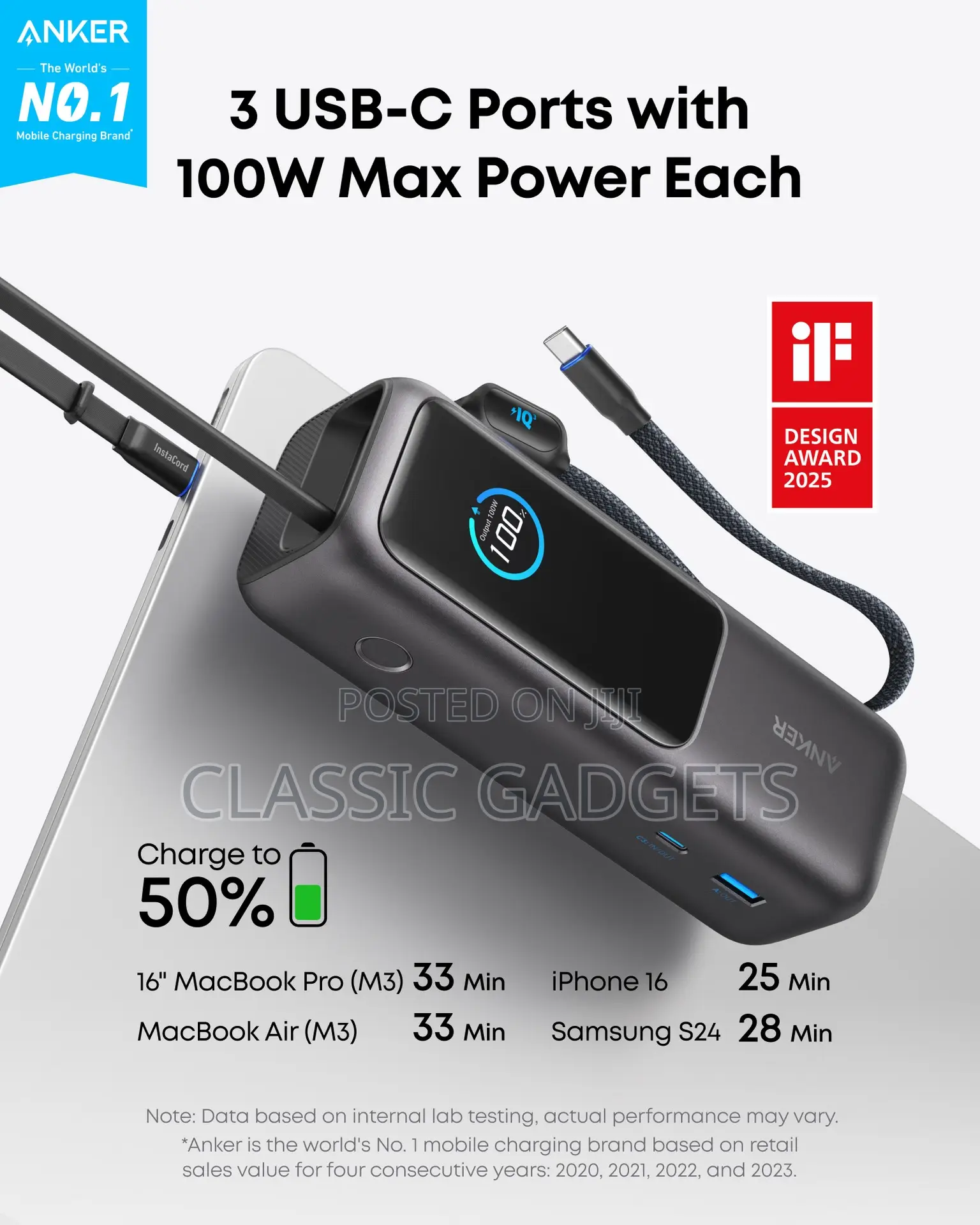 Anker Laptop Power Bank (, 165w, Built-in and Retractable Cables)