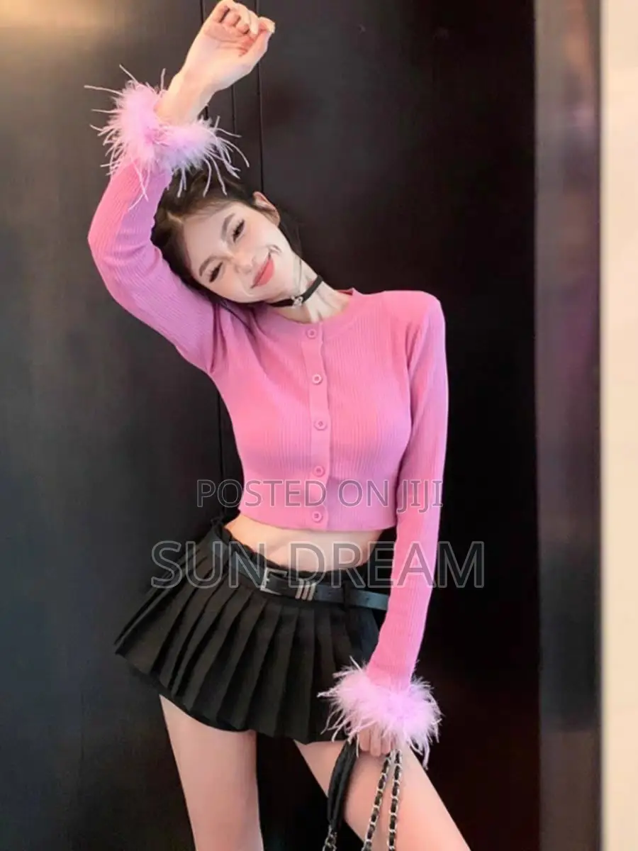 Lady Top Pink Sweater Black Long Sleeve