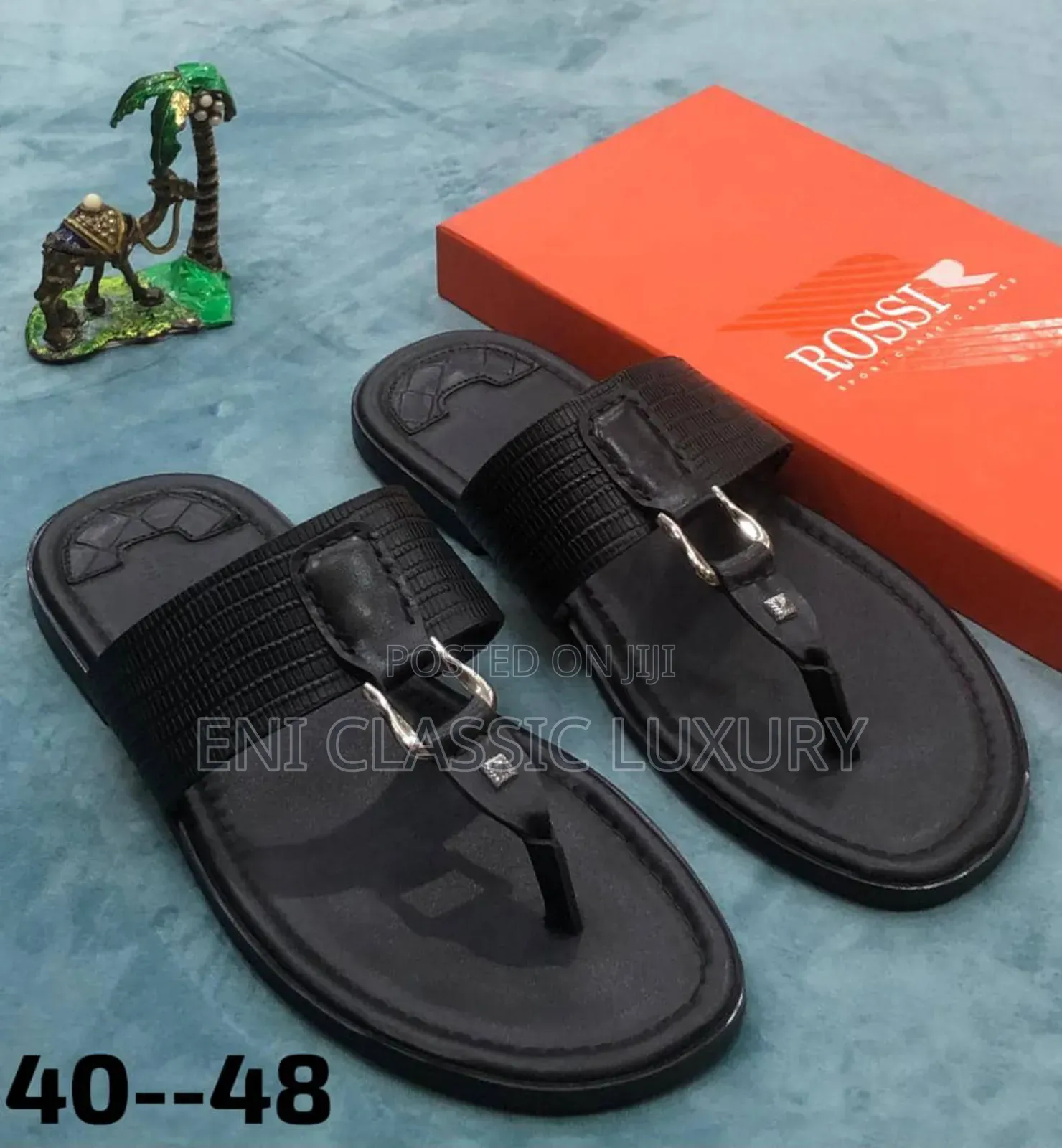 Original Luxury Men's Leather Slippers Rossi Well Branded Package