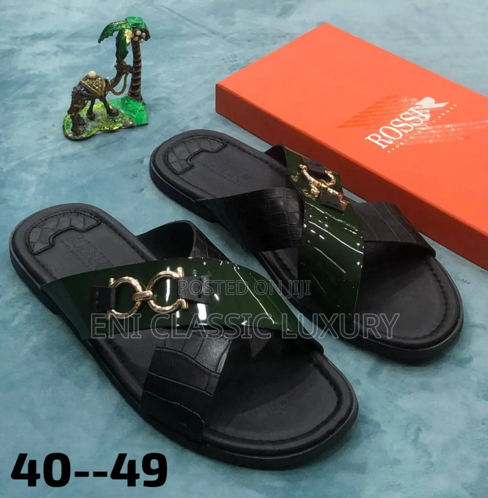 Original Luxury Men's Leather Slippers Rossi Well Branded Package