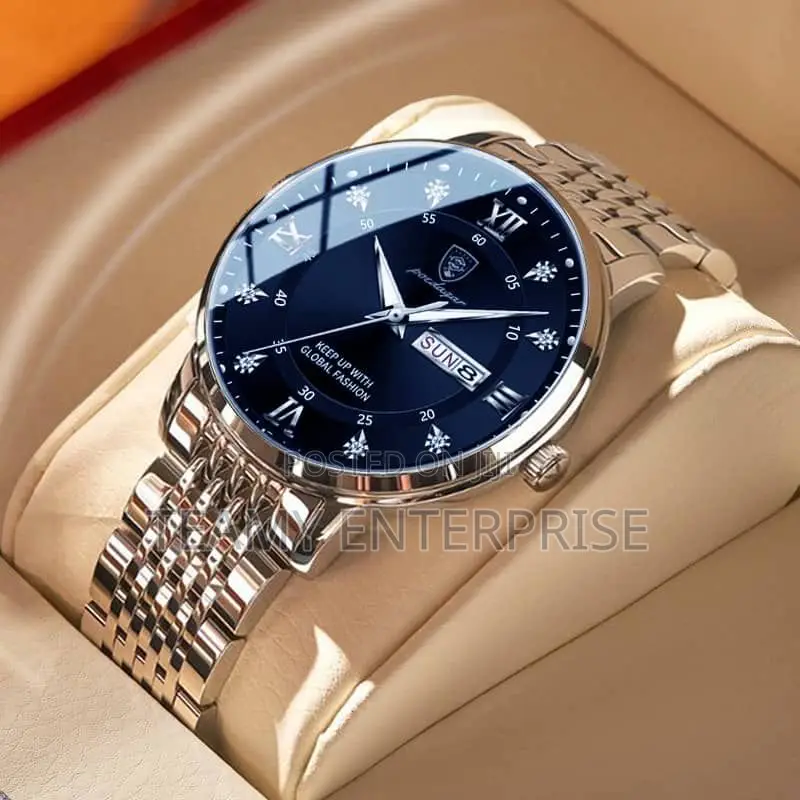 Poedagar Gold/ Silver Chronograph Quality Analogue Designer Wristwatch