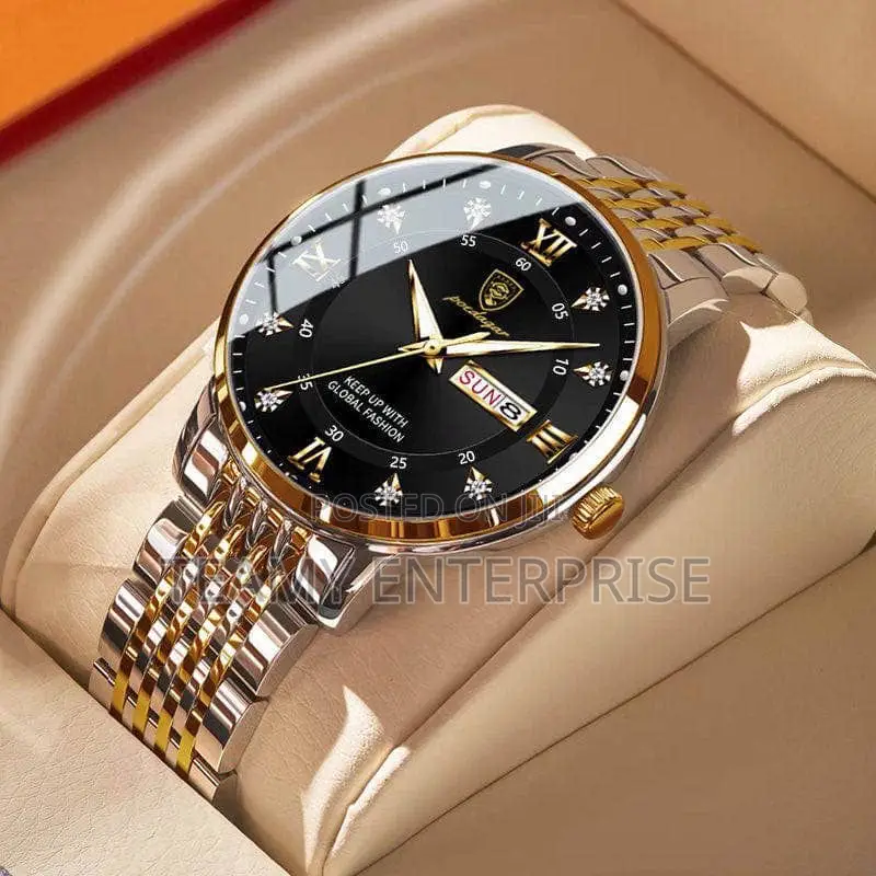 Poedagar Gold/ Silver Chronograph Quality Analogue Designer Wristwatch