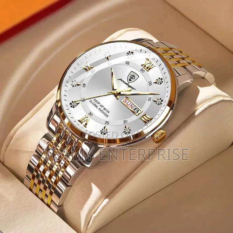 Poedagar Gold/ Silver Chronograph Quality Analogue Designer Wristwatch
