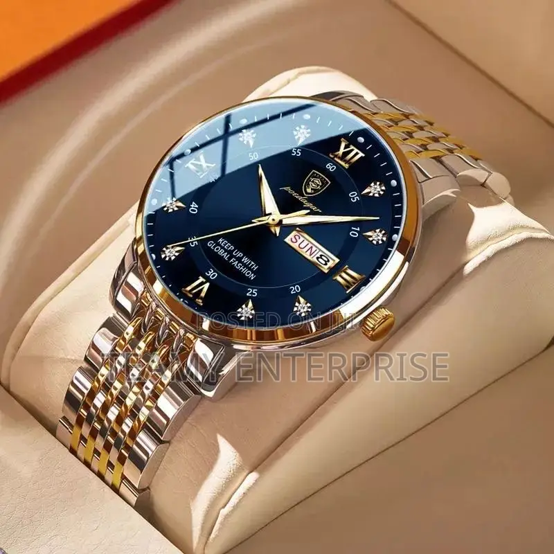 Poedagar Gold/ Silver Chronograph Quality Analogue Designer Wristwatch