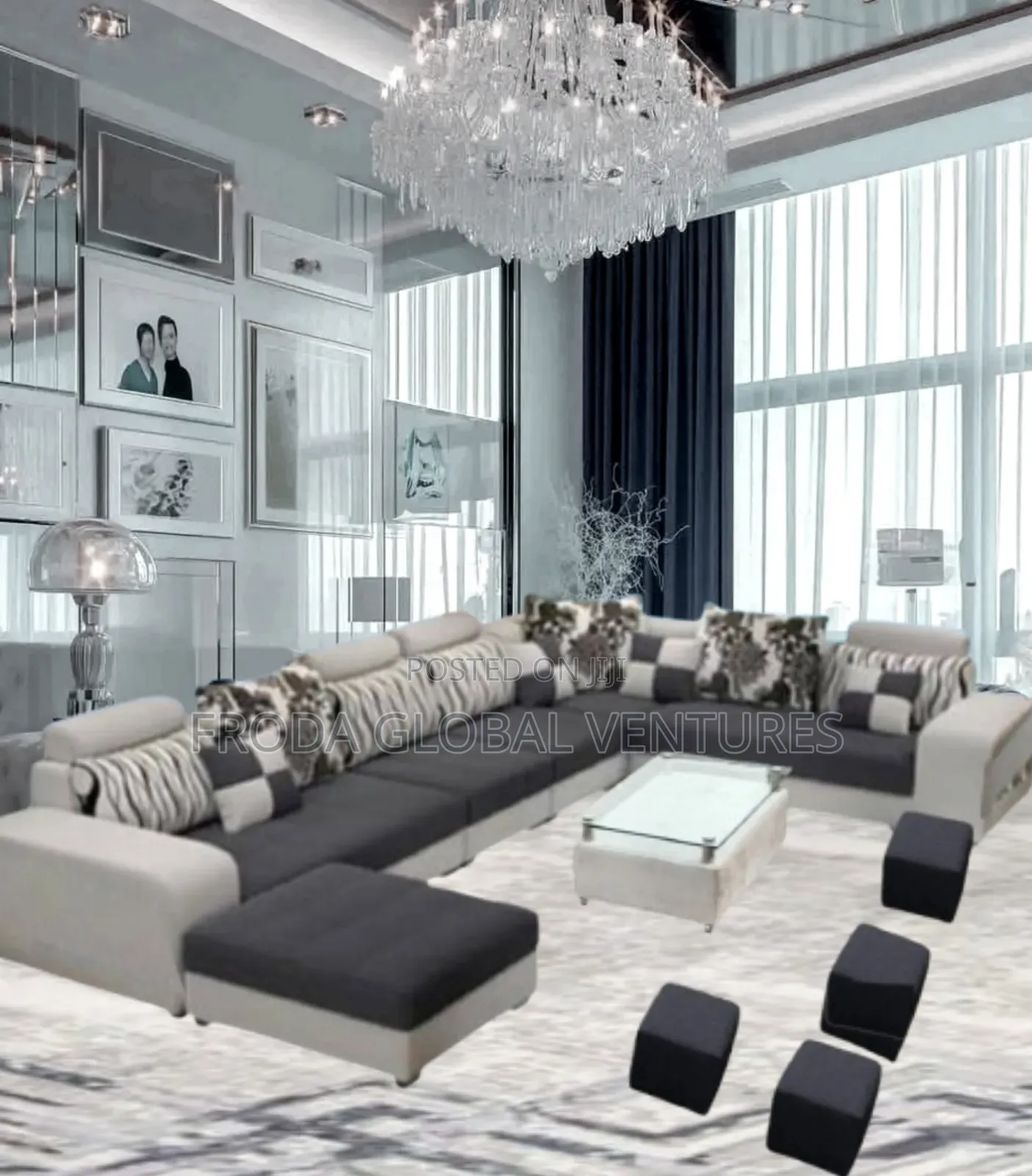 Beautiful,Quality 9 Seaters U-Shaped Couches With Pillows,Table,Stools
