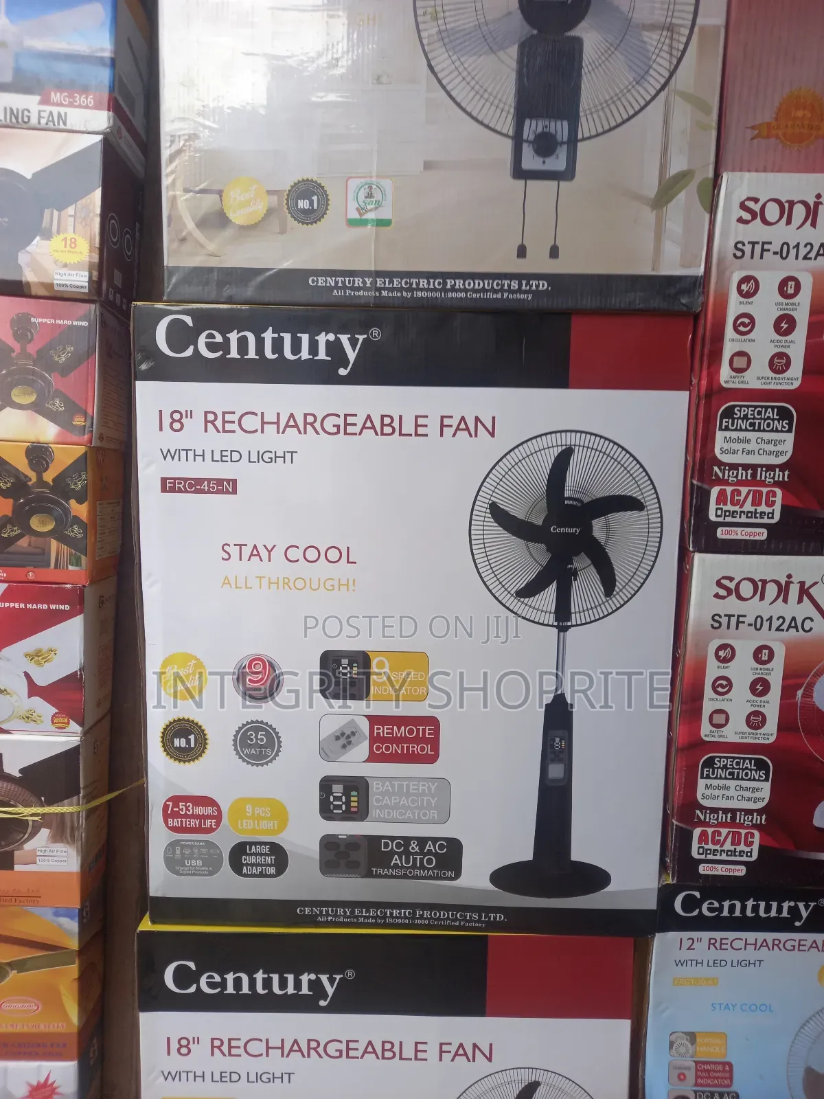 Century 18" Rechargeable Fan With Led Light Frc-45-n