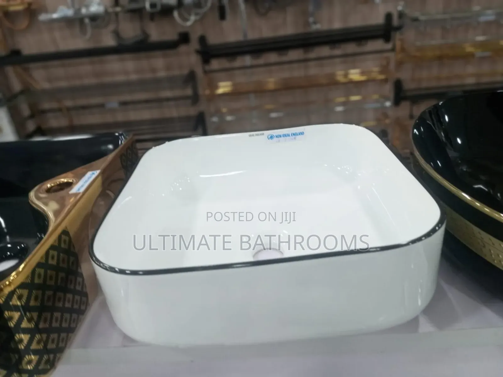 White and Black Stripe Counter Top Washing Hand Basin