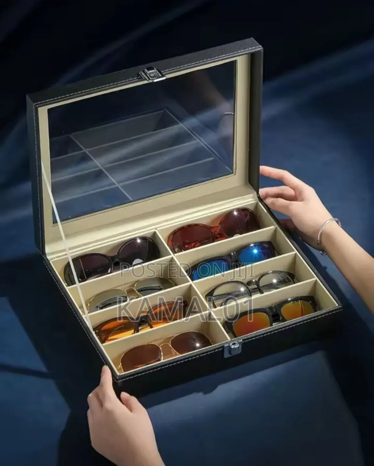 8 Grid Leather Multi Sunglasses Organizer Box