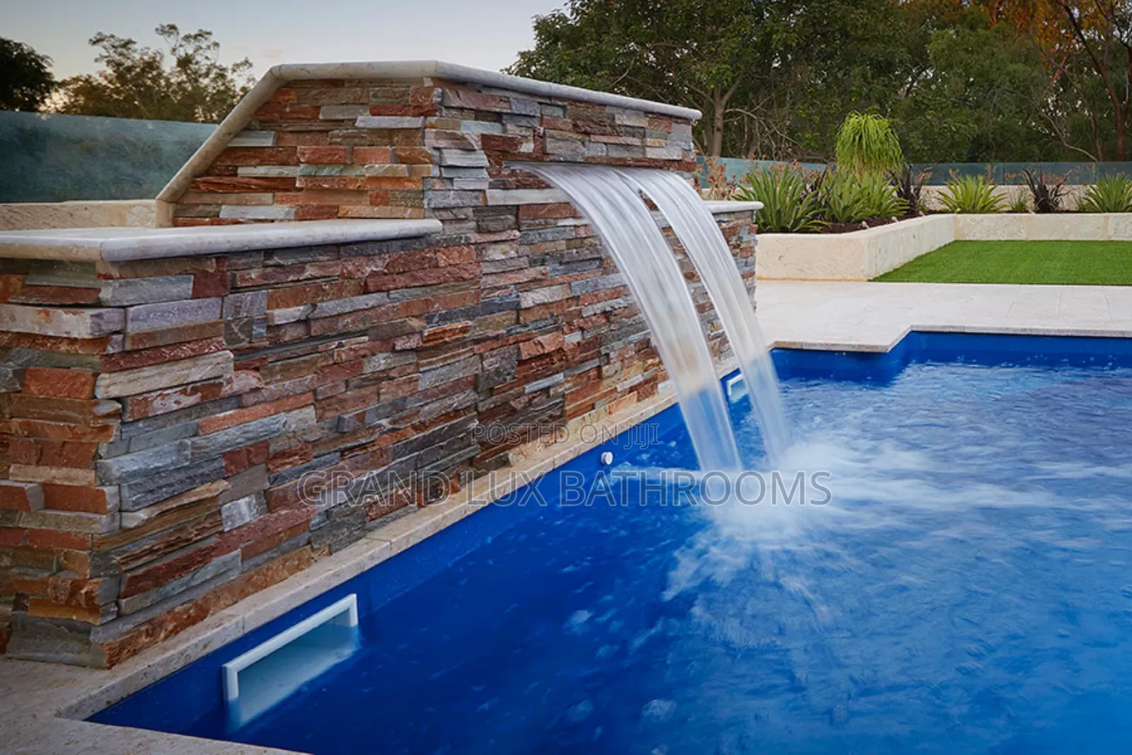 Us Made Elegant Stone Wall Pool Waterfall Feature With Led Light