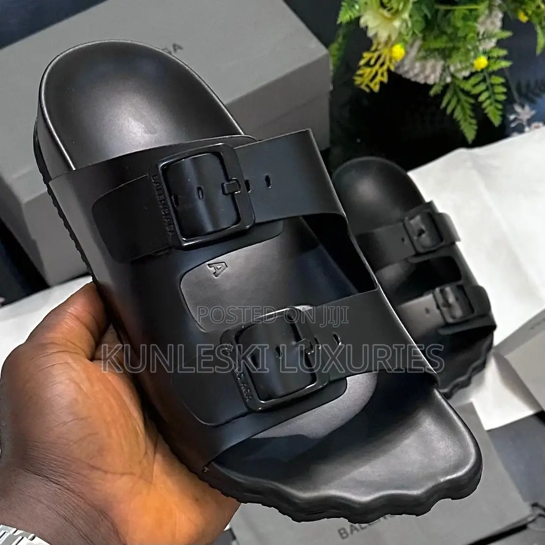 Original New Balenciaga Ten Toes Black Leather Slippers