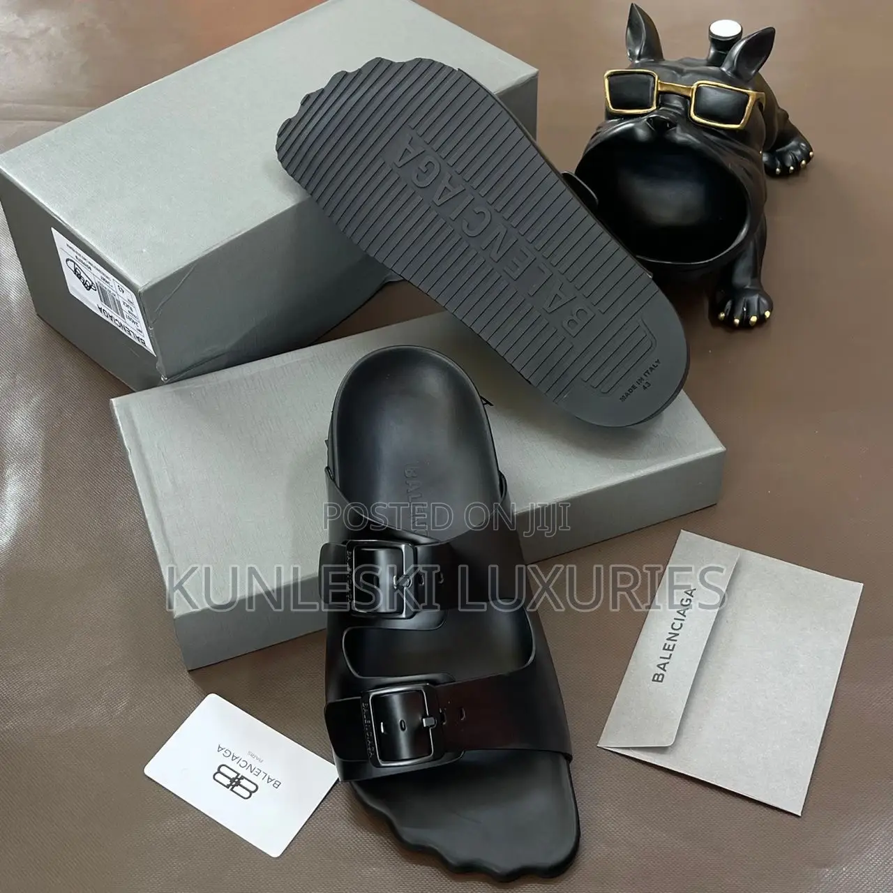 Original New Balenciaga Ten Toes Black Leather Slippers