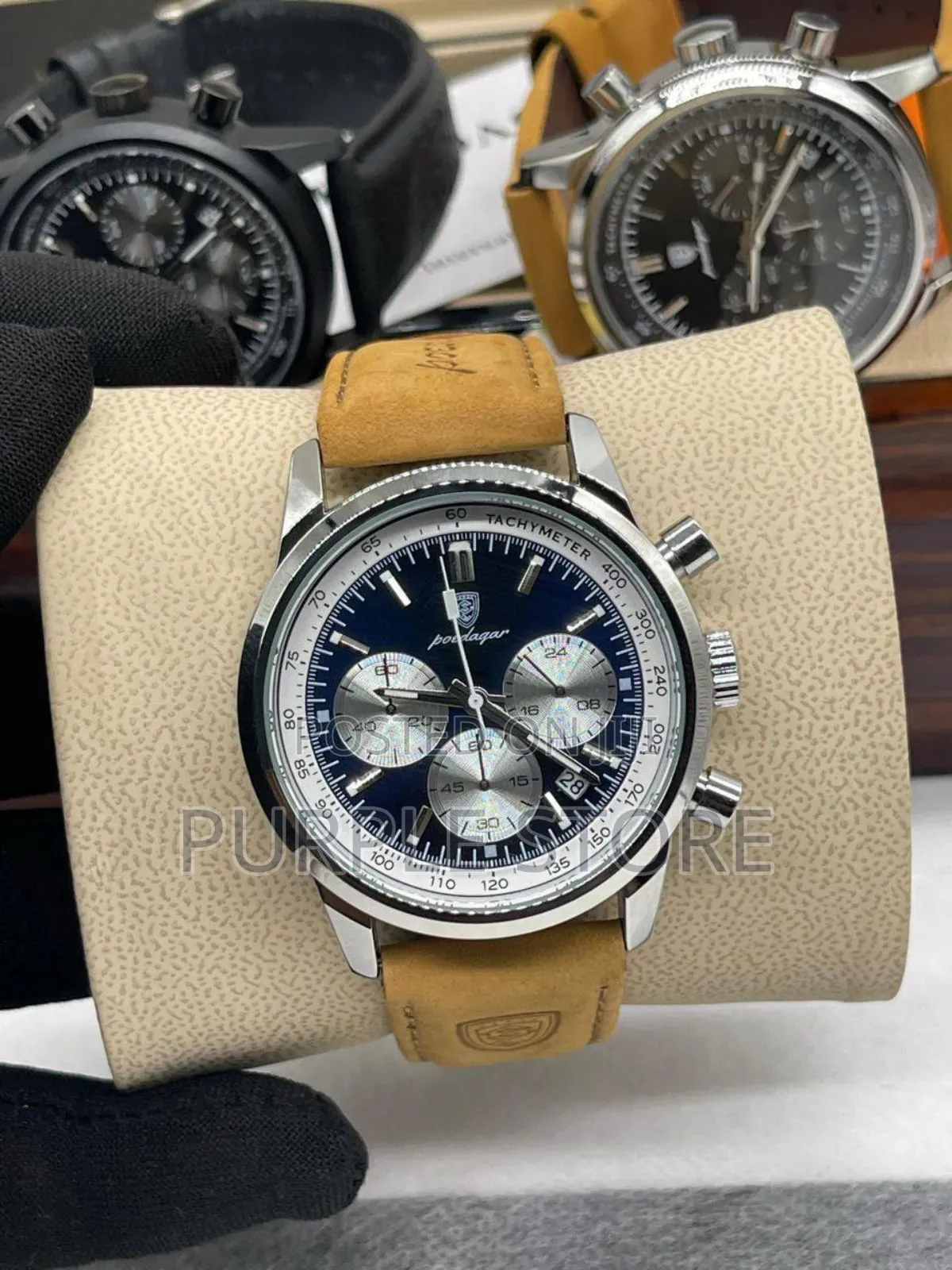 Poedagar Functional Chronograph With Quality Suede Leather Watch